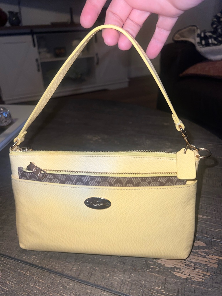 Yellow Leather Coach Cross Grain Pop Pouch Wristlet